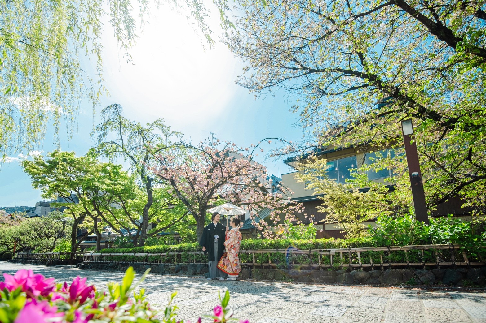 祇園の八重桜と和装前撮り