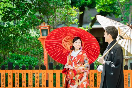 祇園で和装前撮り事例（新緑シーズン）