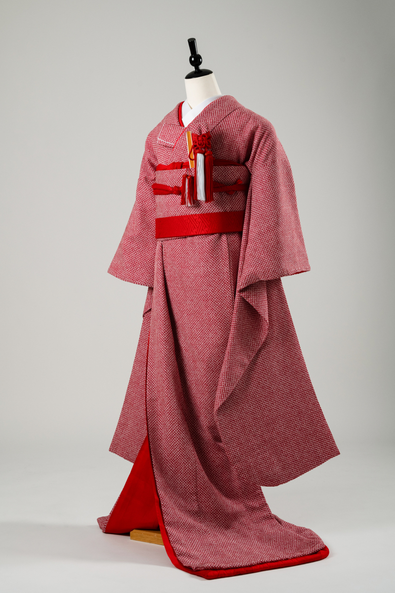 ひった柄の色掛下　赤色