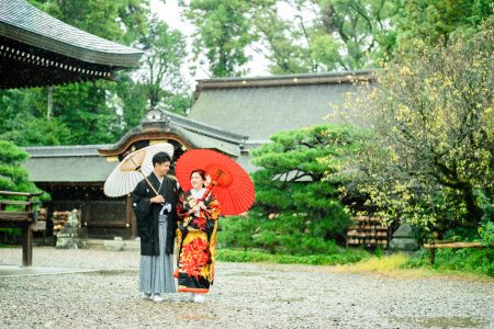 雨降る梅宮大社にて、和装前撮り
