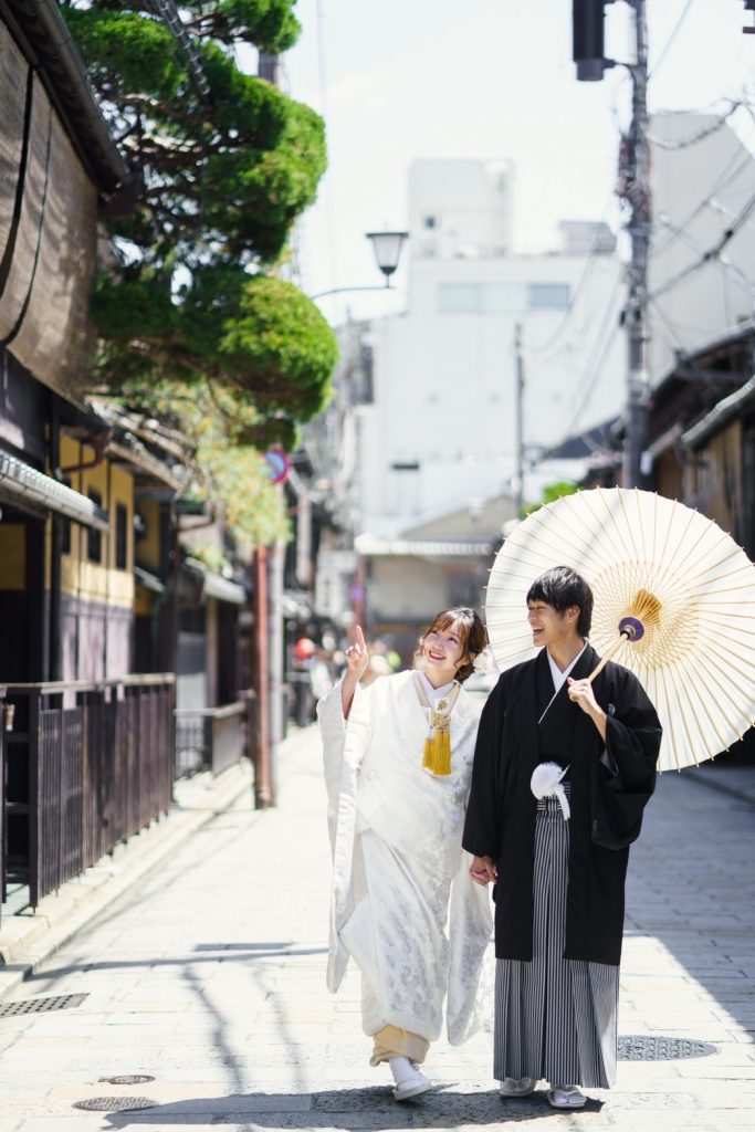 京都の街並みで和装撮影