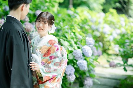新緑シーズンの和装前撮り事例（紫陽花の季節）