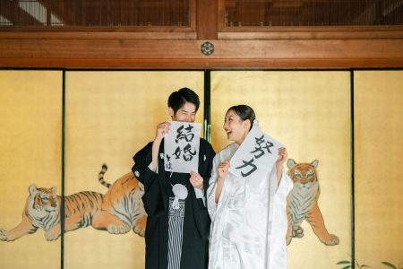 白無垢の衣装で金戒光明寺前撮り事例
