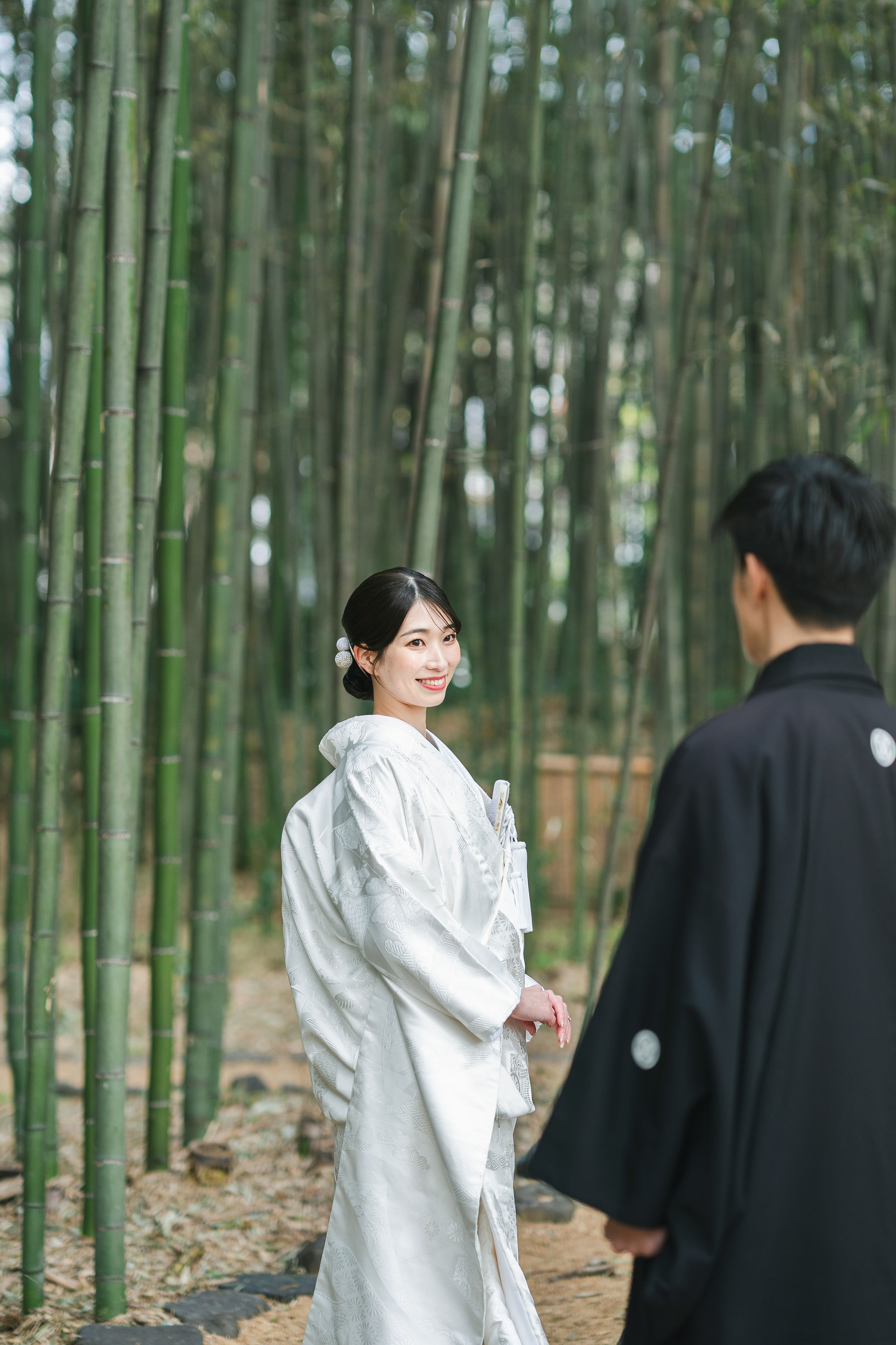 冬の大覚寺前撮りイメージ（白無垢姿）