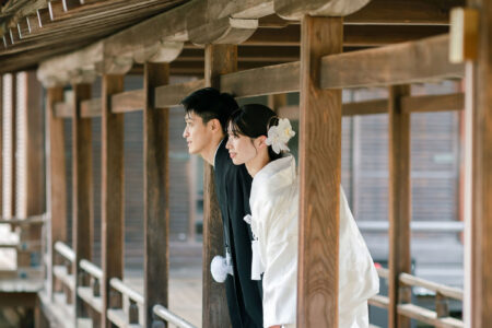冬の大覚寺前撮りイメージ（白無垢姿）