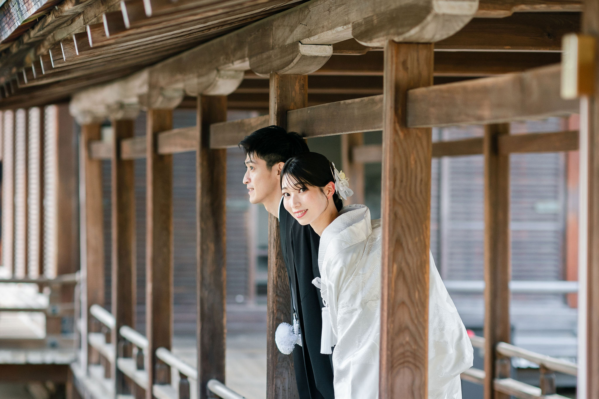 冬の大覚寺前撮りイメージ（白無垢姿）