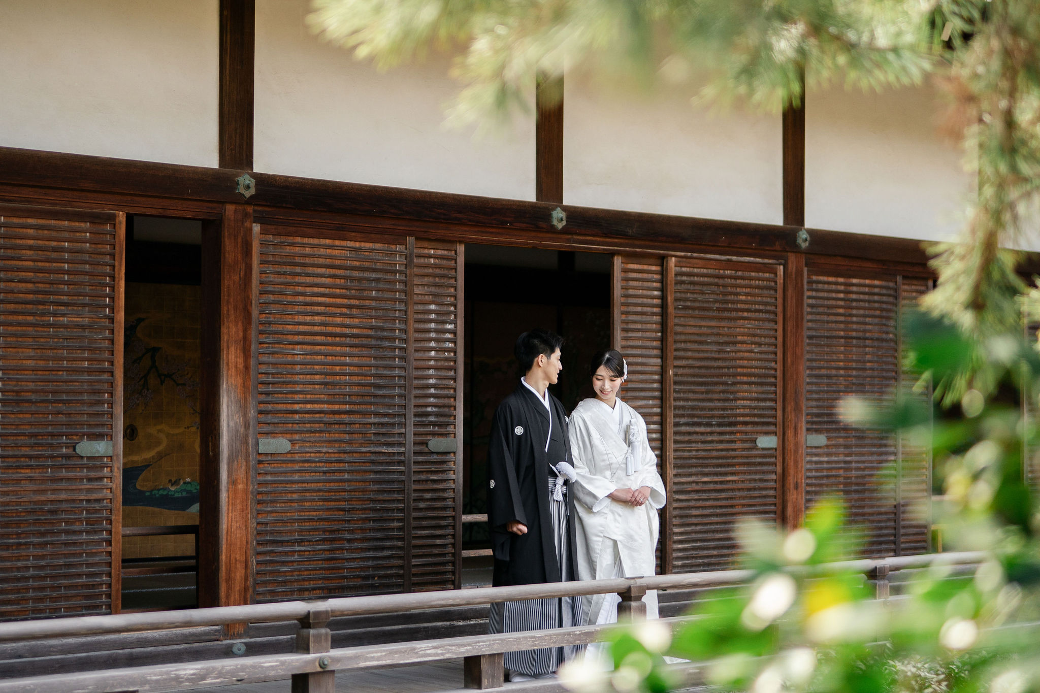 冬の大覚寺前撮りイメージ（白無垢姿）