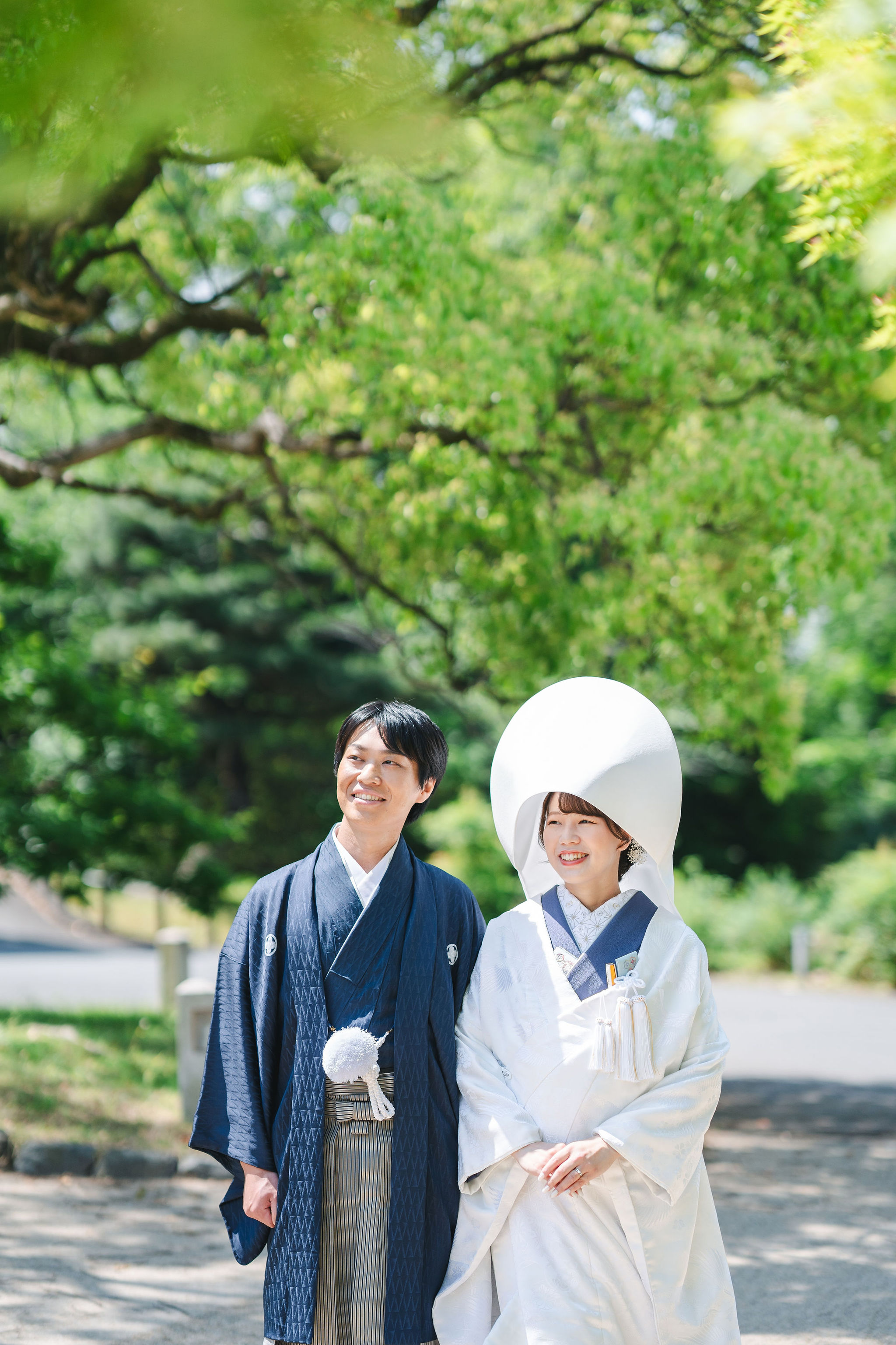 新緑の季節、青葉のきれいな智積院で和装前撮りイメージ