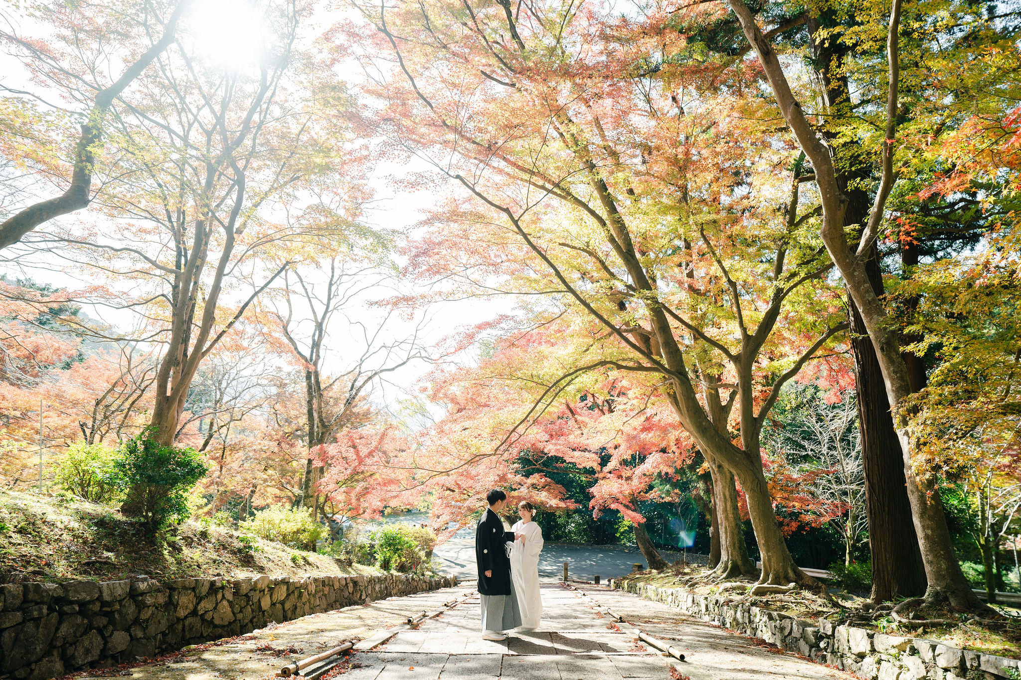 秋の毘沙門堂、紅葉前撮り「階段」